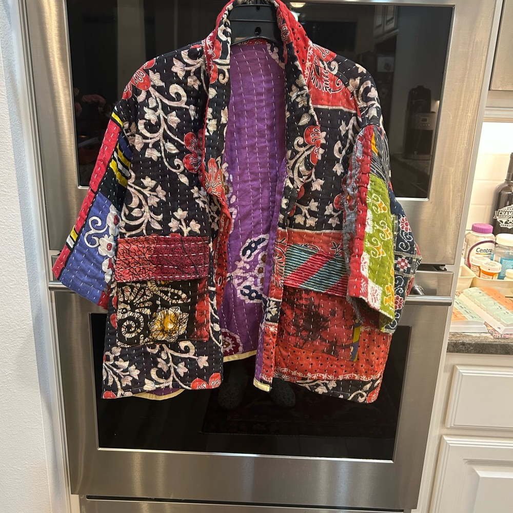 Artisanal Multicolor Patchwork Kantha Kimono Jacket